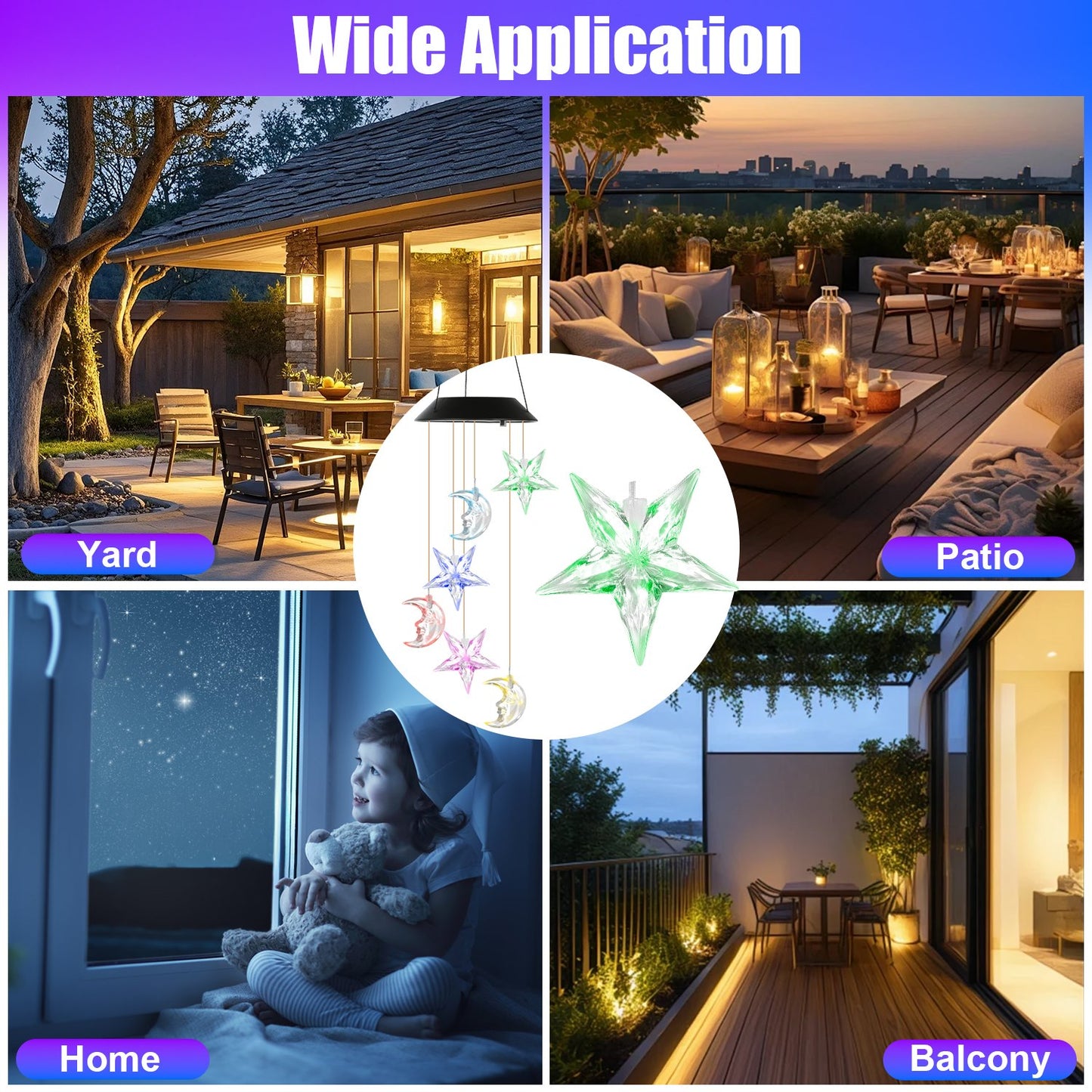 Two-pack solar moon and star wind chimes - image 3