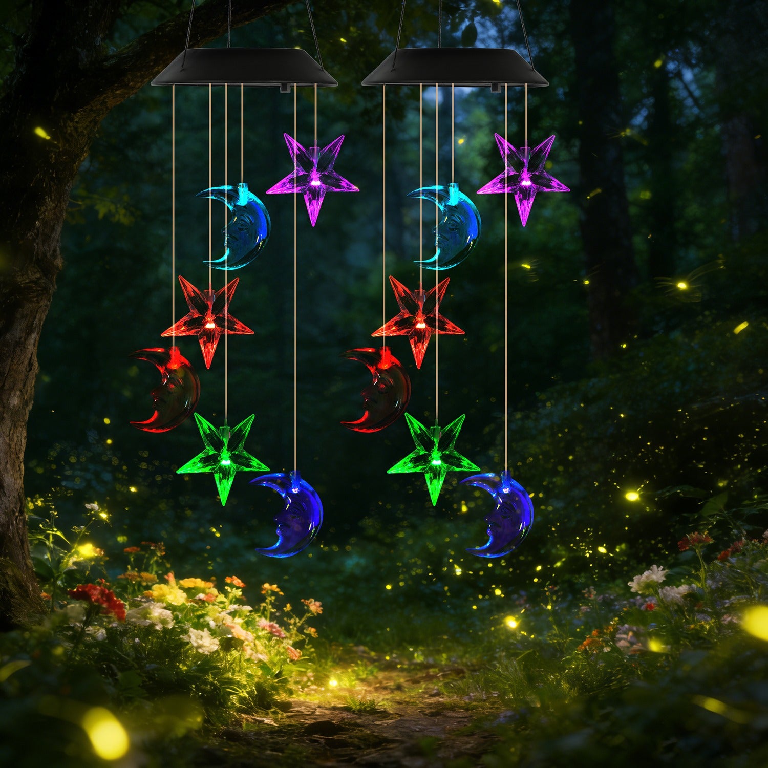 Two-pack solar moon and star wind chimes - image 2
