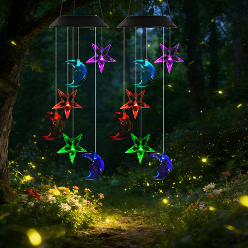 50% OFF Today — 2-Pack Solar Moon & Star Wind Chimes – 6 Color-Changing LEDs Each