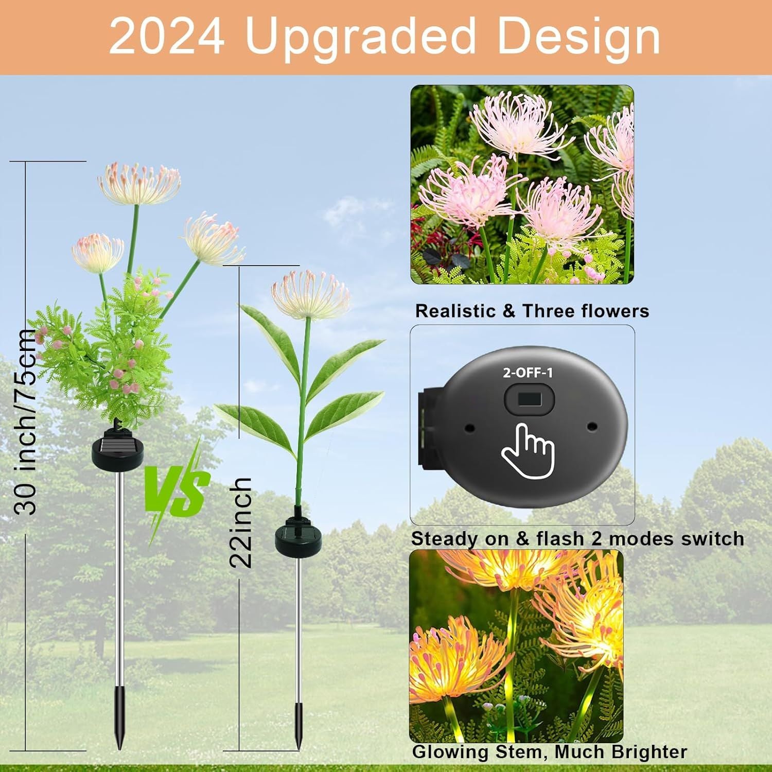 🔥Last Day 50% OFF🔥 4-Pack Solar Flower Lights – Glowing Flowers & Stems