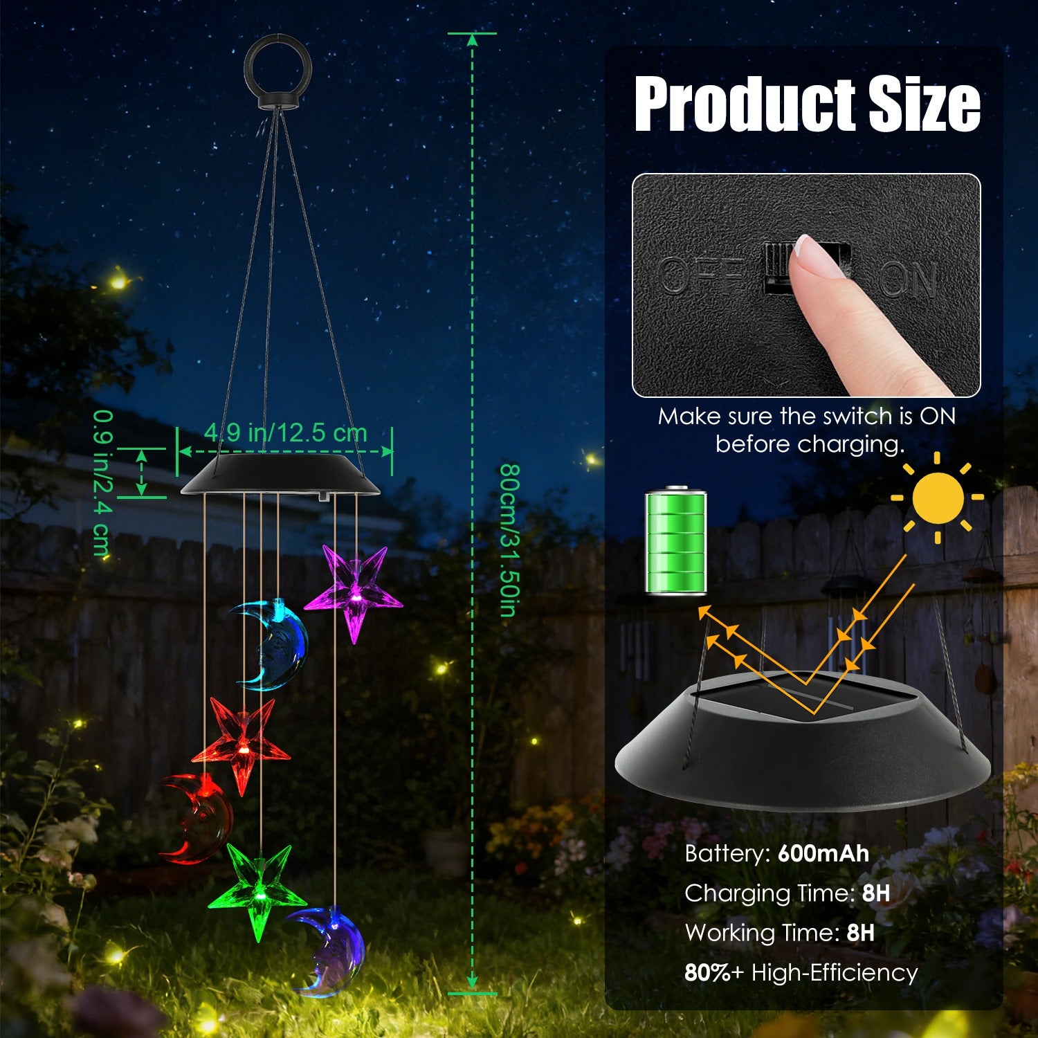 Two-pack solar moon and star wind chimes - image 7