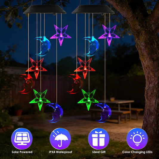 Two-pack solar moon and star wind chimes - image 1