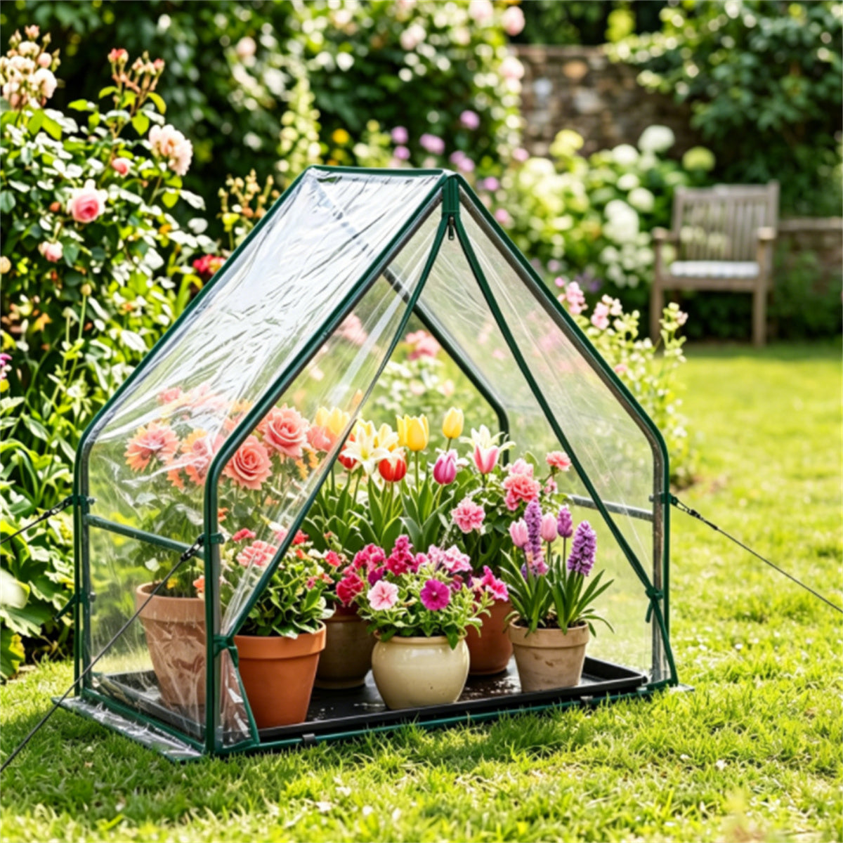 Portable Mini Greenhouse – 36 × 20 × 34 in, Clear PVC Cover
