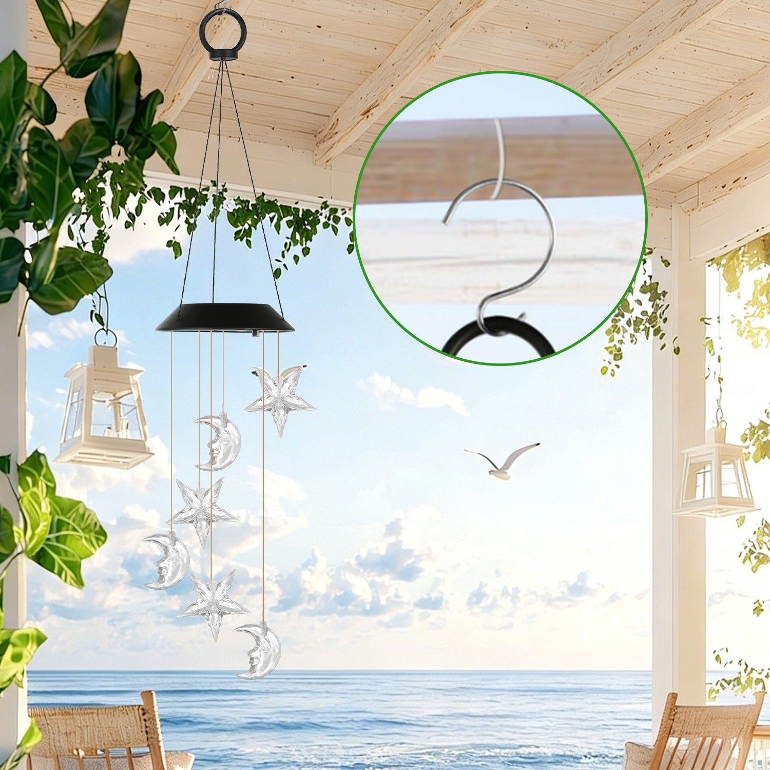 Two-pack solar moon and star wind chimes - image 8