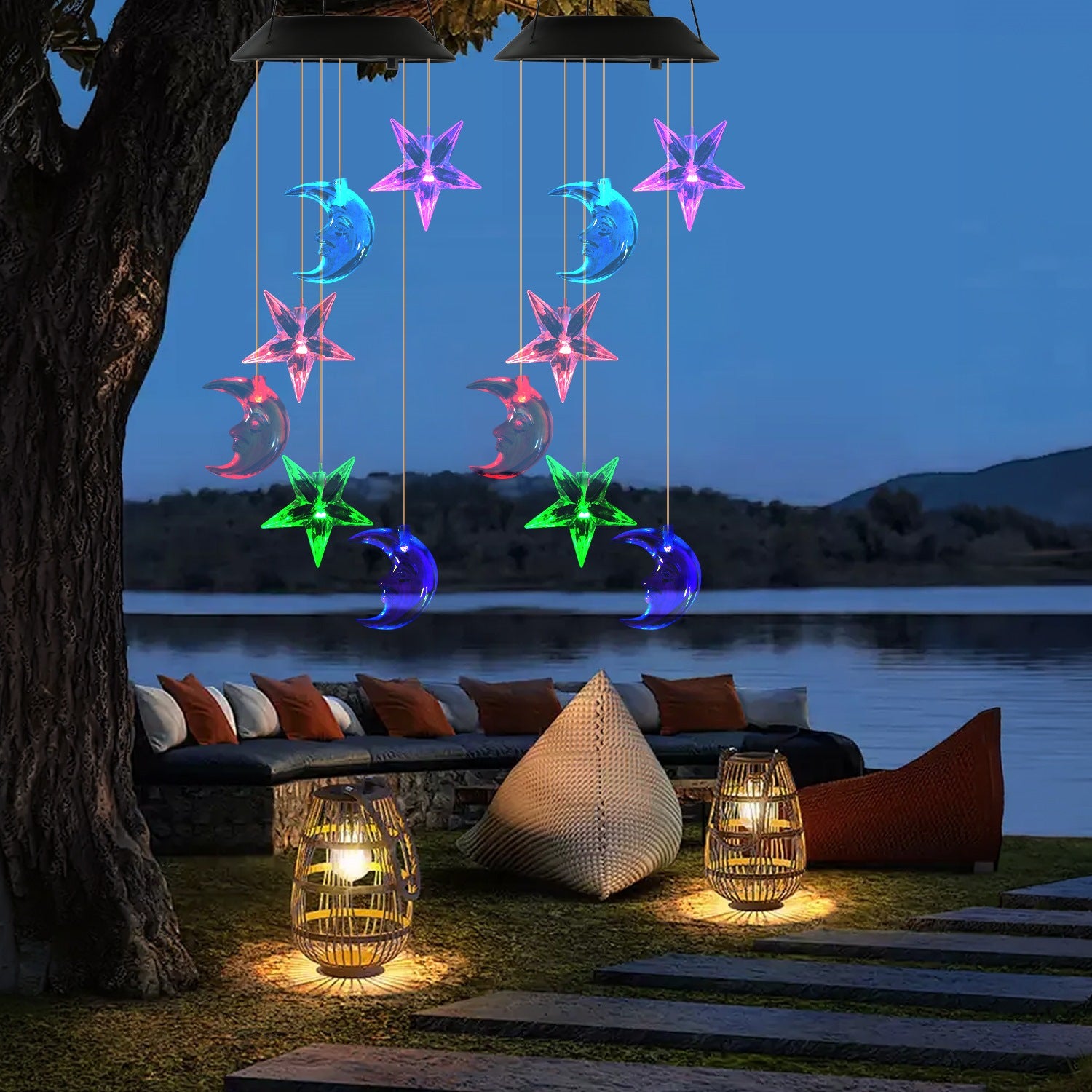 Two-pack solar moon and star wind chimes - image 5