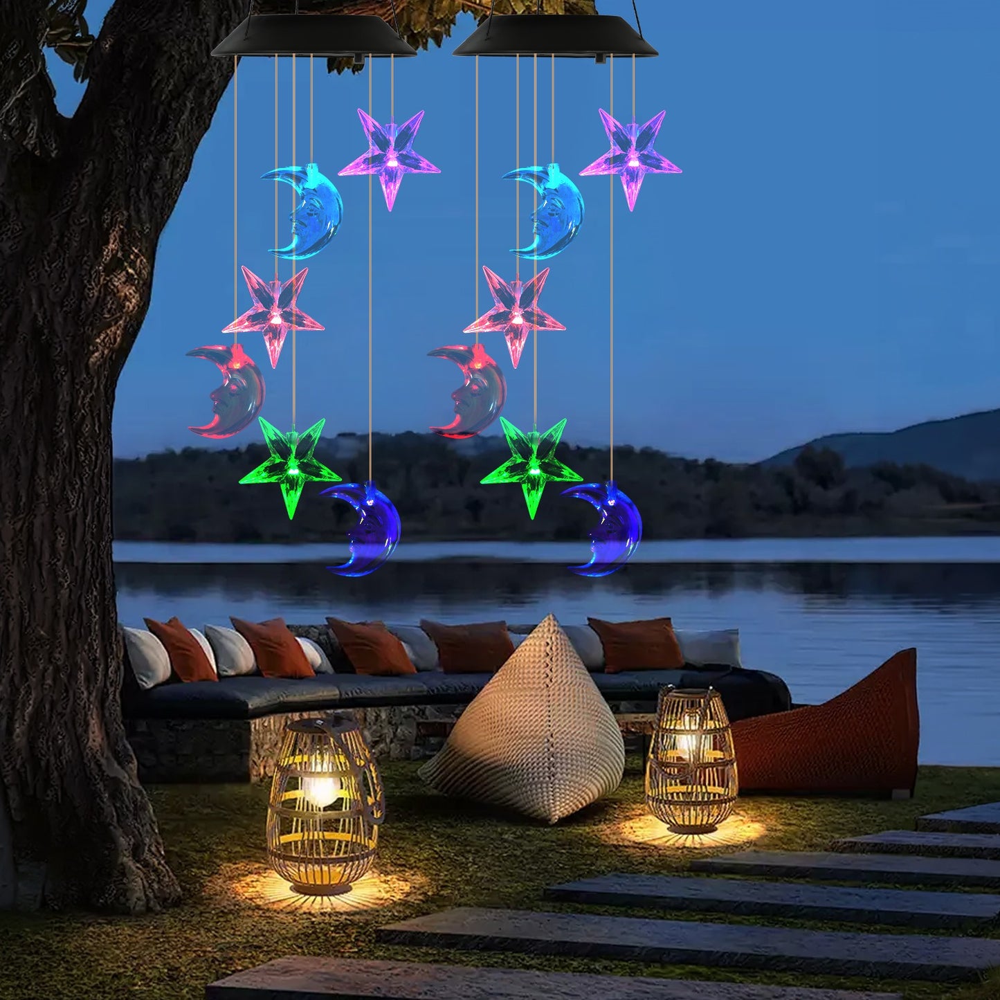 Two-pack solar moon and star wind chimes - image 5
