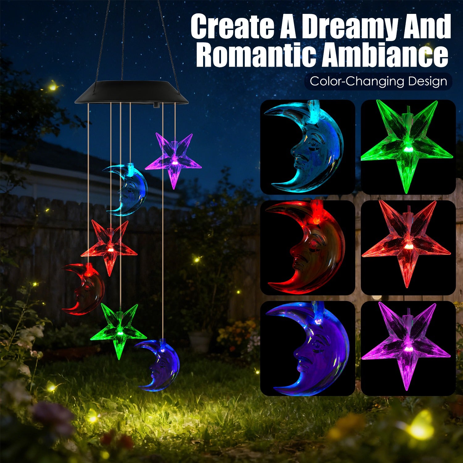 Two-pack solar moon and star wind chimes - image 6