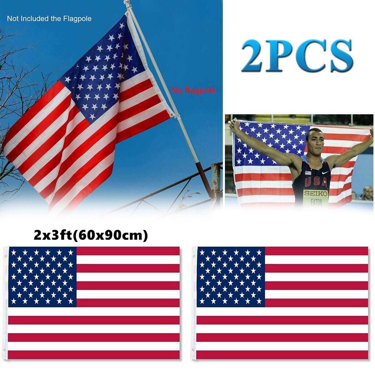 🇺🇸 Last Day 50% OFF — 2-Pack American Flags (2 × 3 ft) – Brass Grommets