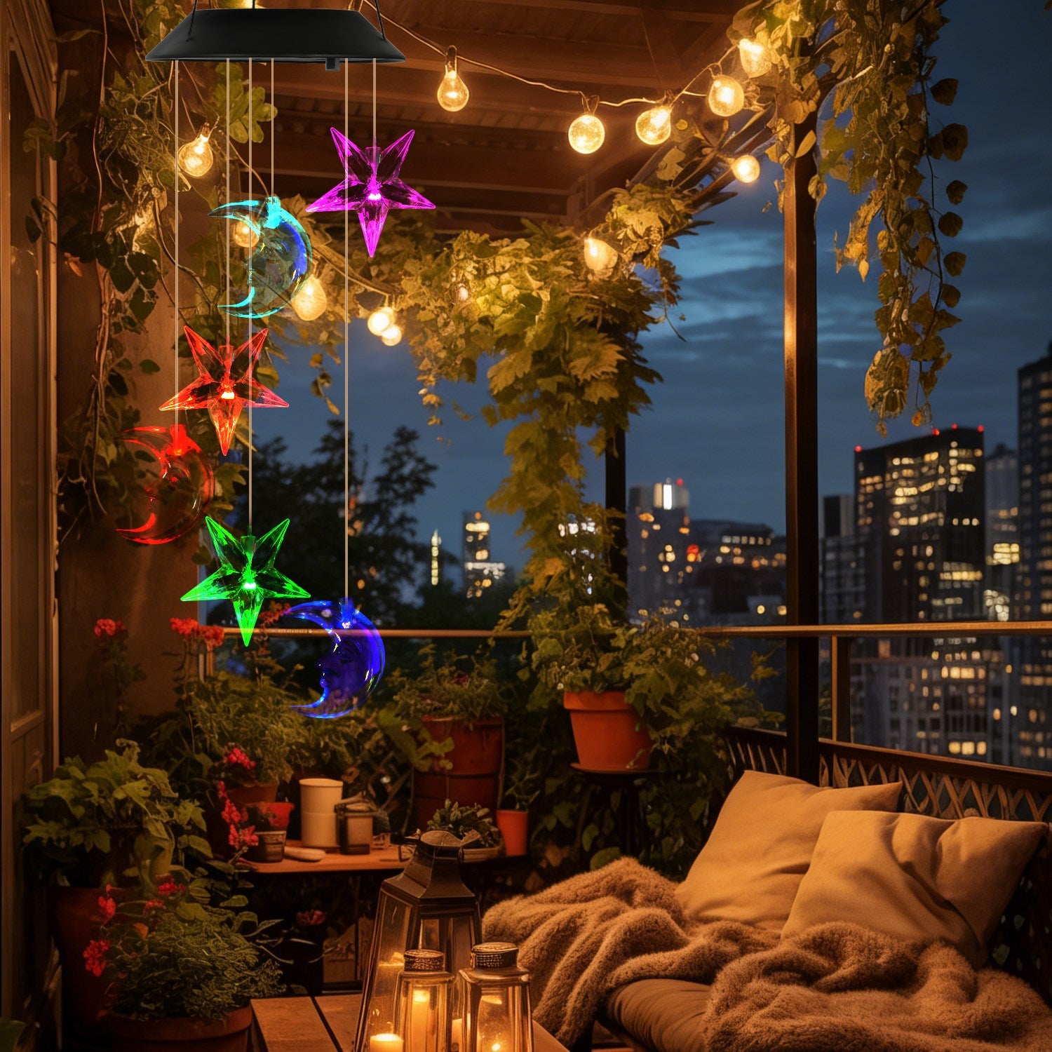 Two-pack solar moon and star wind chimes - image 10