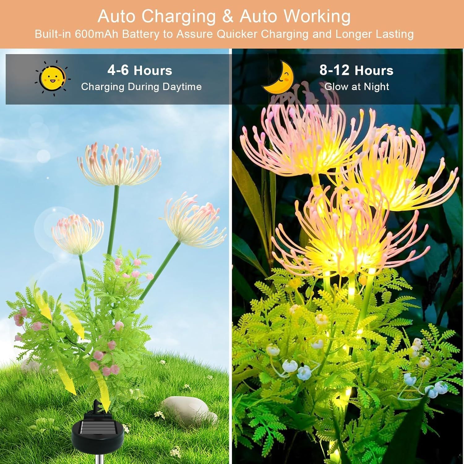 🔥Last Day 50% OFF🔥 4-Pack Solar Flower Lights – Glowing Flowers & Stems